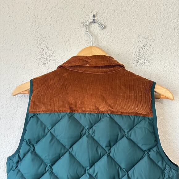 J.CREW Excursion Quilted Puffer Vest Green Down Feather Corduroy Trim - Picture 6 of 12